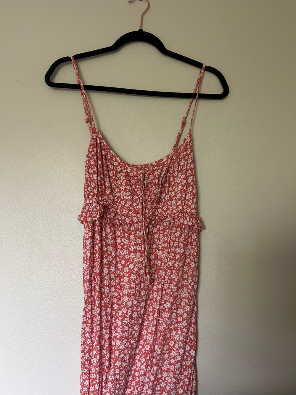Billabong Coral Red Floral Midi Dress with Spaghetti Straps